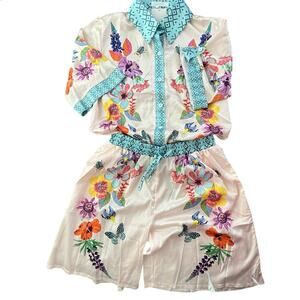 Endless Moon Resort Wear Boho Chic Tropical Flowers Short Set Large NEW w/TAGS